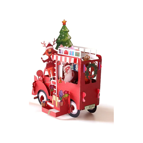 The same red Christmas van pop-up card seen from its open side — sold as a pack of 5