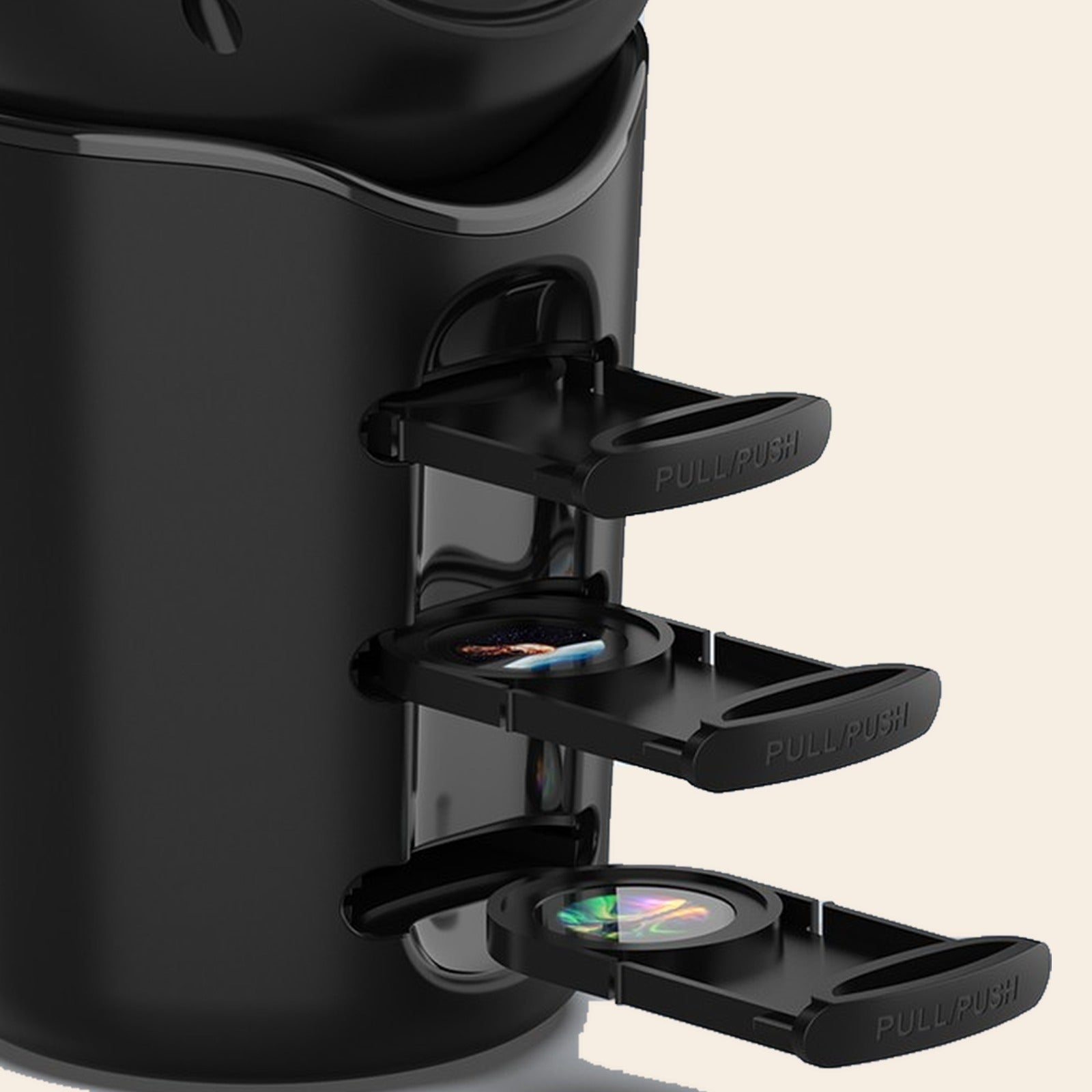 Close-up of the Galaxy Starry Sky Projector with its film-slide trays pulled out of the body
