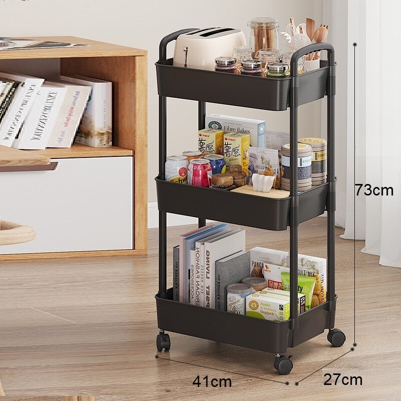 Dimension diagram of the black trolley: 41 cm long, 27 cm wide, 73 cm high.