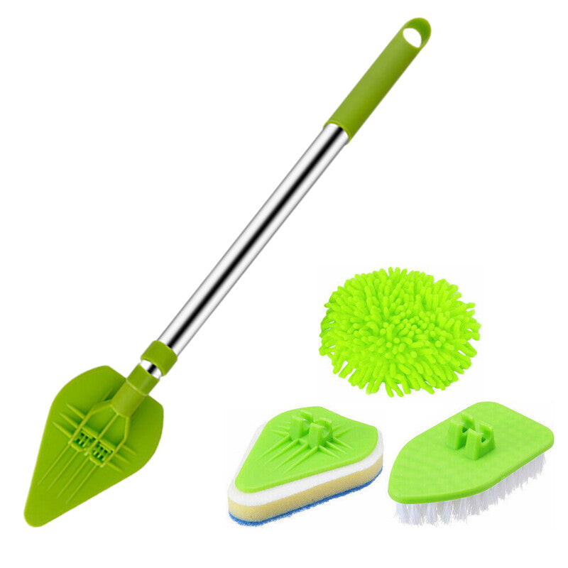 Green telescopic tile scrubber with its three heads